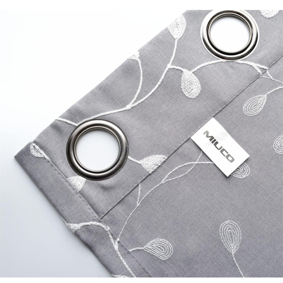 Floral Embroidered Semi Sheer Curtains Faux Linen Grommet Curtain Panels 52 x 95 - Picture 6 of 15